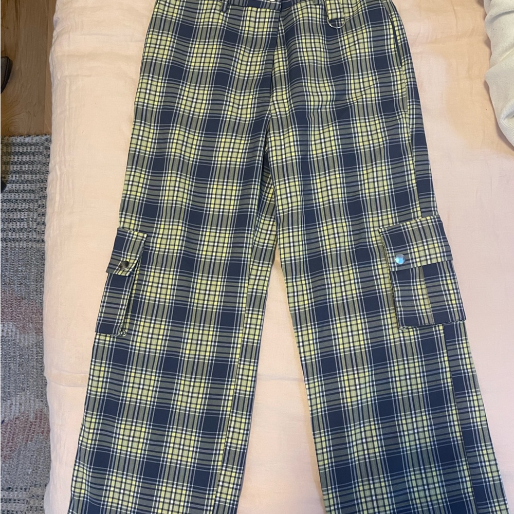 Plaid baggy pants with side pockets